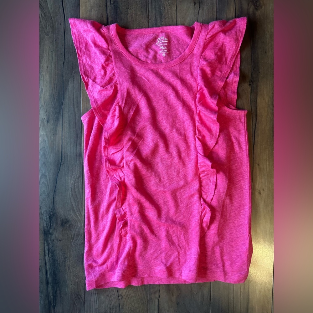 J.Crew Pink Linen Ruffle Tee Lightweight Summer Top XS